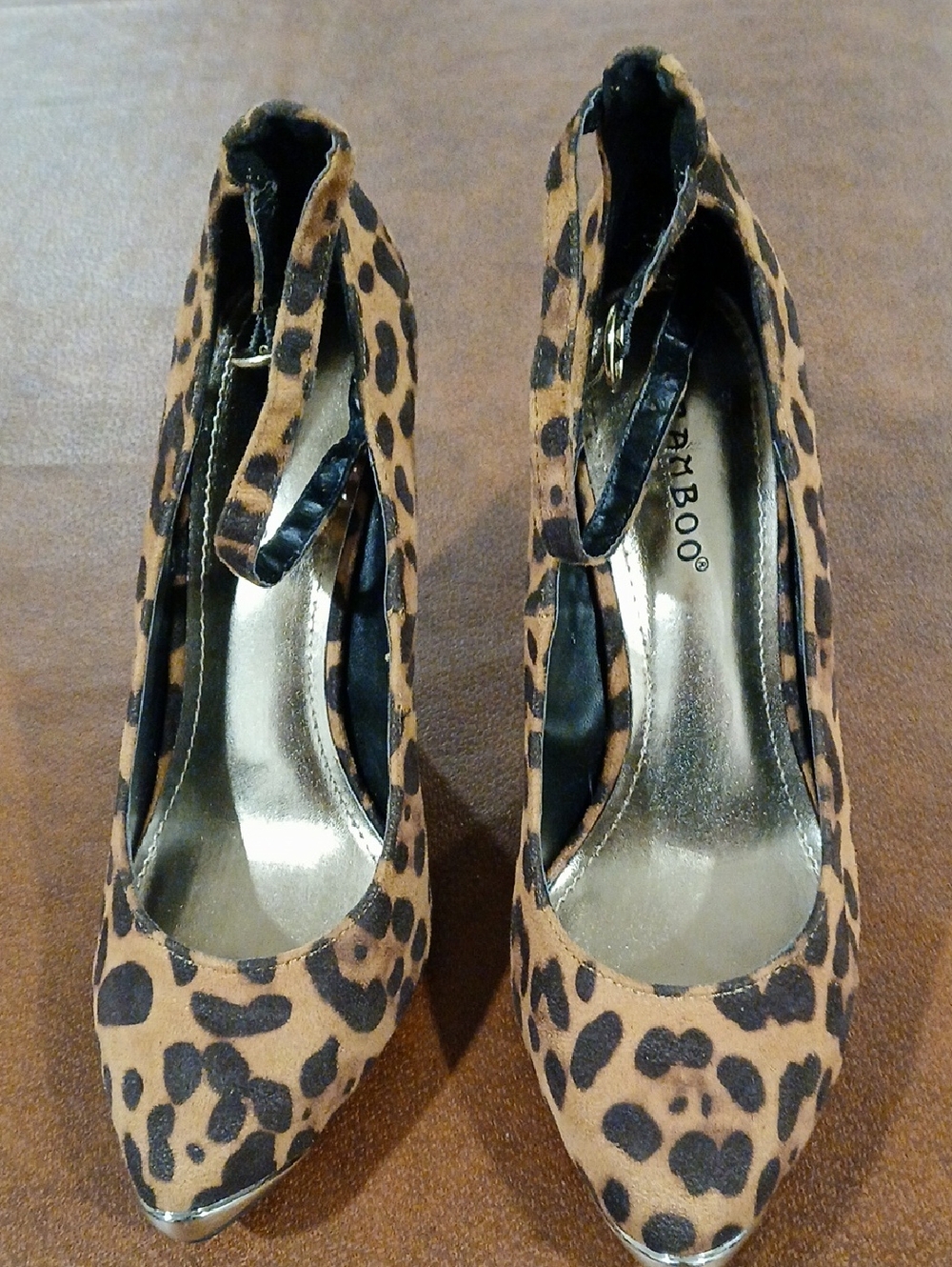 BAMBOO Leopard Print Pointed Toe Ankle Strap Heels - Black & Brown
